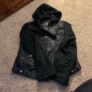 Faux leather hooded jacket